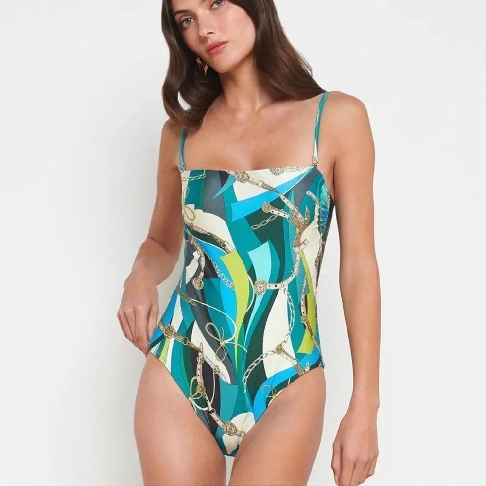 L'AGENCE bandeau one piece women’s swimsuit in chain print